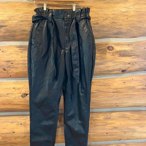 Express Super High Rise Faux Leather Belted Ankle Pants - Picture 2 of 4